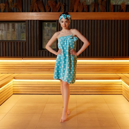 Set for a bathhouse and bathroom Ethel "Peas" towel-Pareo 75*120 cm+bandage, central blue