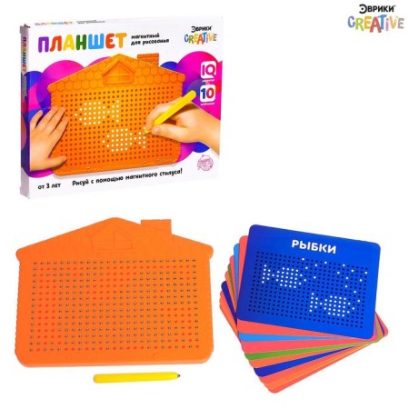 The training tablet "Magnetic drawing", orange color, 375 holes