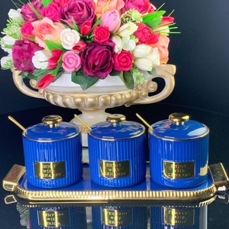 Set of lenardi cans, with spoons on a stand, 3 pcs, blue color