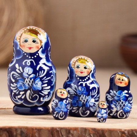 Doll "gzhel", dark blue dress, 5 puppet, 10 cm