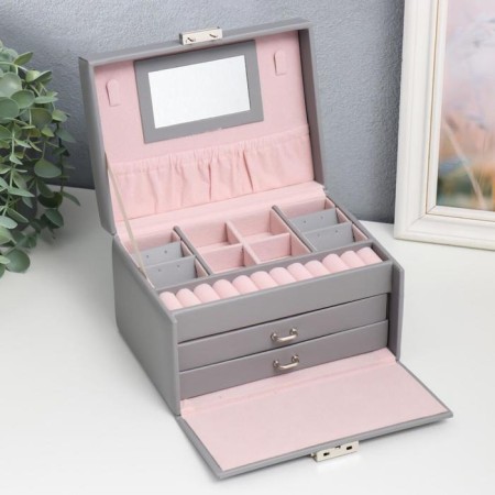Casket to the leatherette to decorations the chest "Smoothness. Matte gray" 11x18x13.7 cm-1