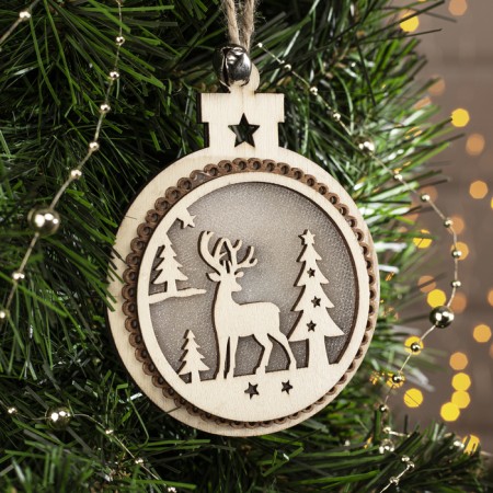 Christmas tree toy "Ball with a deer", from batteries, glow warm white-1