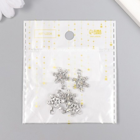 Decor for creativity metal, rhinestones "Snowflake" silver 1.6x2 cm-4