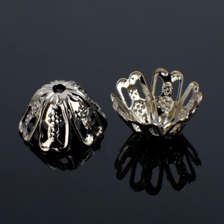 Hats for beads (set 50 pcs.) SM-011, 5.6x9.5 mm, color silver color