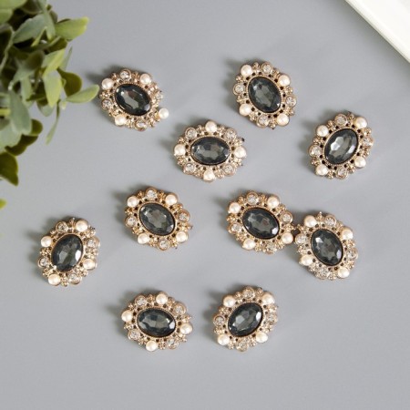Decor for creativity plastic "Obval rhinestones in the frame" Gold with rhinestones 2.7x2.3x0.6 cm-2