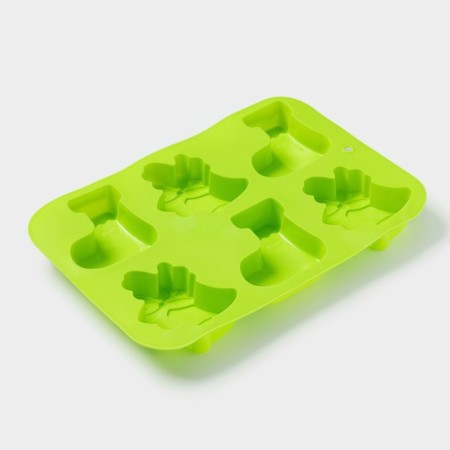 The form for baking the deed "New Year. Bells and boot ", silicone, 25.5 × 17 cm, 6 cells, green color-3