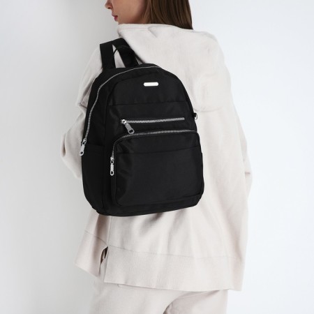 A backpack with a zipper, 5 outer pockets, pencil case, black color-10