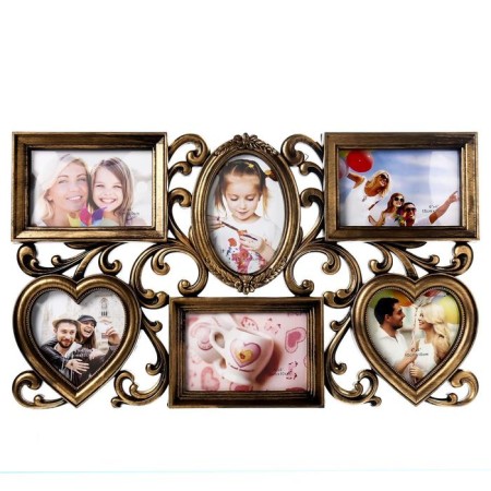 Photo frame plastic in 6 photos 10x15, 10x10 cm "curls" gold 31.5x53 cm-3