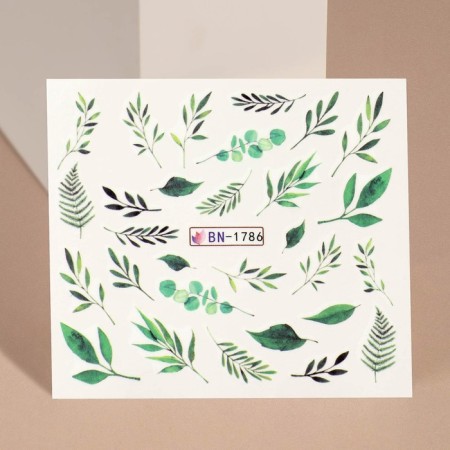 Slider-design for nails "Leaves", packing 6 pcs, green color