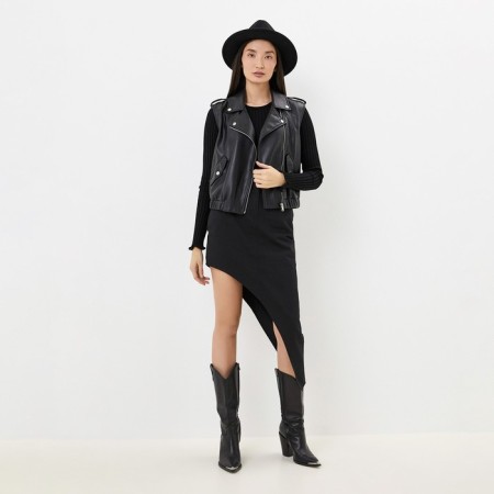 Women's Asymmetric Skirt Mist: Denim R.48, Black-9