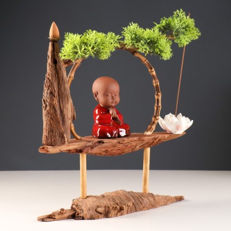 Souvenir tree, porcelain "Little Buddha in Red" with a stand for incense 35x35x9.5 cm-2