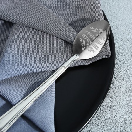 A teaspoon spoon with an engraving “for a real man”, on a gift card, 3 x 14 cm.-3