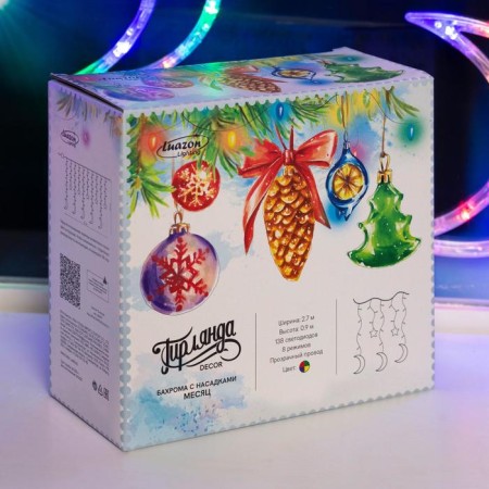 Garland "fringe" 2.7 × 0.9 m with nozzles "month", IP20, transparent thread, 138 LED, glow of multi, 8 modes, 220 V-6