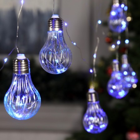 Garland “thread” 3 m dews with nozzles “volumetric bulbs”, IP20, silver thread, 100 LED, glow blue, 3.5 in