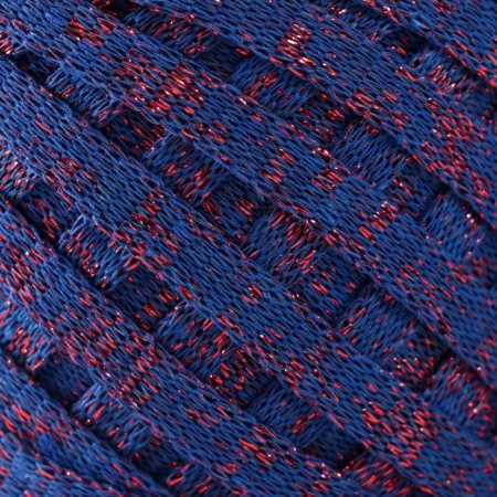 Knitted yarn "Ribbon" with Lurex 85m/170 ± 5 g (sapphire, lurex: red)-2