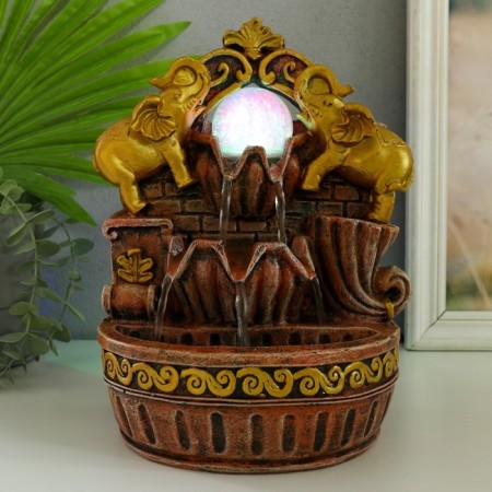 The desktop fountain from the network, the backlight "Golden Elephants under the Arch" 19x14x26 cm-5