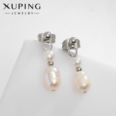 Earrings metal xuping beads, silver color