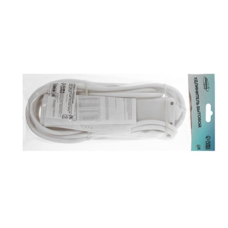 Extension cord Luazon Lighting, 4 sockets, 5 m, 10 A, 2200 W, 3x1.5 mm2, with salary, with off., B-4