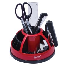 Chancellery set of 9 items, Brauberg, round base, rotating, black-red, blister