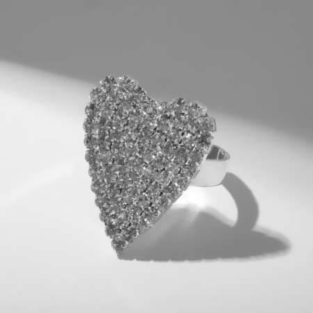 Ring "ice" heart, white color in silver, dimensionless