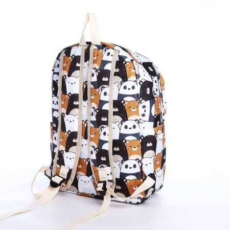 School backpack of textiles on a zipper, 3 pockets, pencil case, white/brown color-5