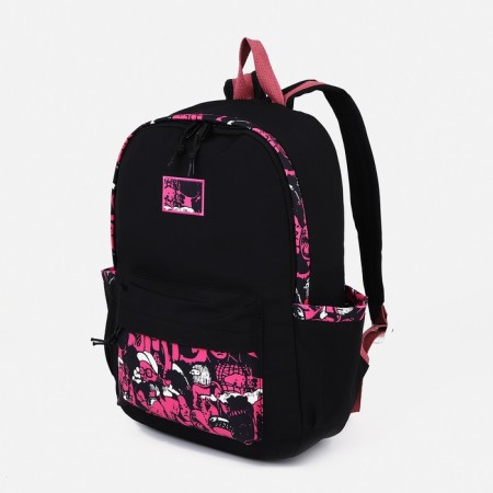 Youth backpack from textiles, 4 pockets, black/pink color