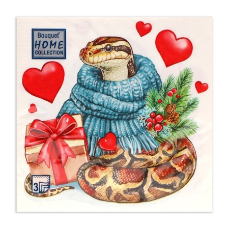 New Year's napkins Paper Home Collection “New Year's Python with a gift”, 3 layers, 33x33 cm, 20 pcs-1