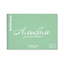 Альбом для рисования А4 30 листов, на спирали, ErichKrause, "Pastel Bloom" пластиковая обложка зелёный