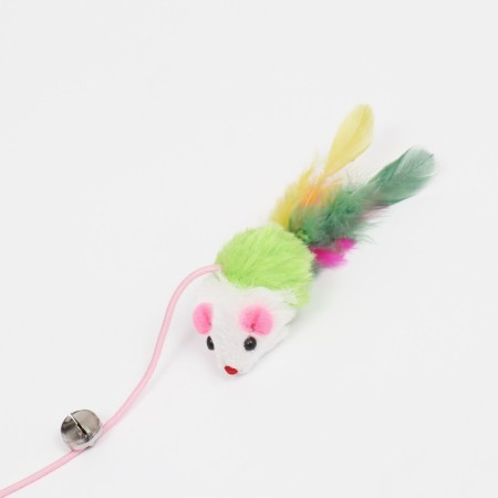 Domestico-a figure "color mouse", 32 cm, white/green mouse on a pink handle-1