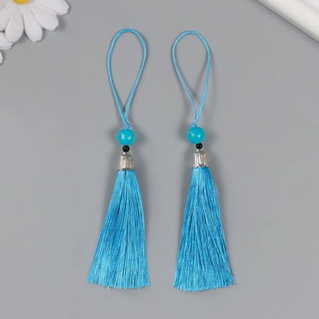 Decor for creativity textiles "Brush with a bead" bright blue set 2 pcs 10x1 cm