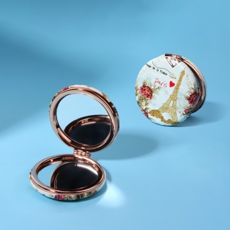 Folding mirror “Paris”, D = 7.5 cm, with an increase, artificial leather, golden color-1