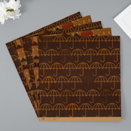 Scrapbooking paper bilateral craft "houses and umbrellas" density 180 grams set 5 pcs 30.5x32 cm-1