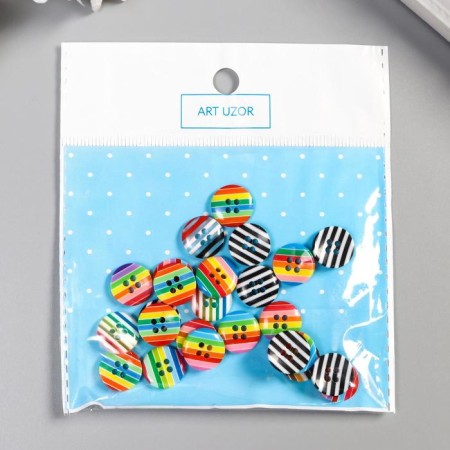 Buttons plastic for creativity 4 punctures "striped bright" set of 25 pcs 1.2x1.2 cm-4