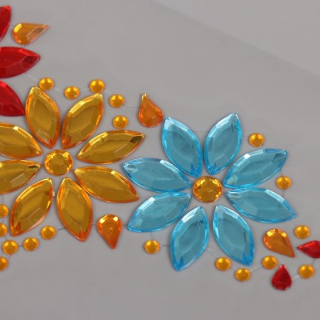Sticker of rhinestones plastic on the face "Three Flowers" bright colors 14.5x16 cm-3