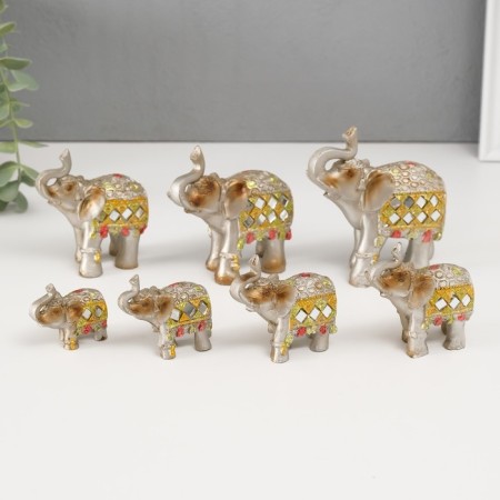 Souvenir polystone mirror inserts (set 7 pcs) "Herd of Elephants" 11, 10, 8.5, 8, 7, 6.3; 5.3cm-2