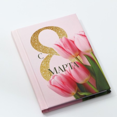 Notepad in a solid cover A7, 64 liters “since March 8. Tulips "-2