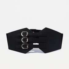 Women's belt on buttons, width 12 cm, black color