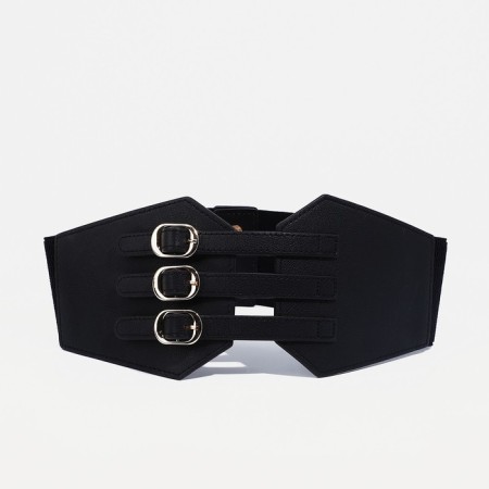 Women's belt on buttons, width 12 cm, black color