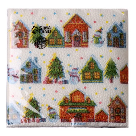 Paper napkins “Happy New Year”, houses, single -layer, 24x24 cm, set 20 pcs-1