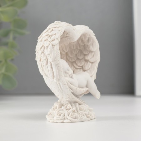 Souvenir Polystone "Baby sleeping in the heart of wings" White 7.8x6.8x4 cm-2