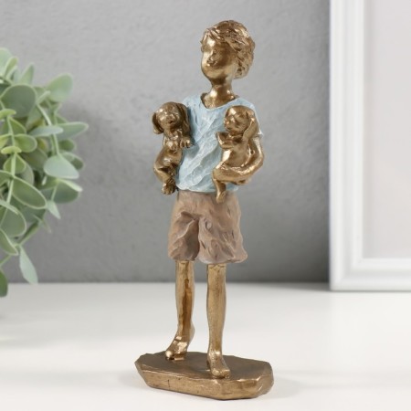 Souvenir Polystone "A boy with his favorites - puppies" 7.5x4.5x16.5 cm-3
