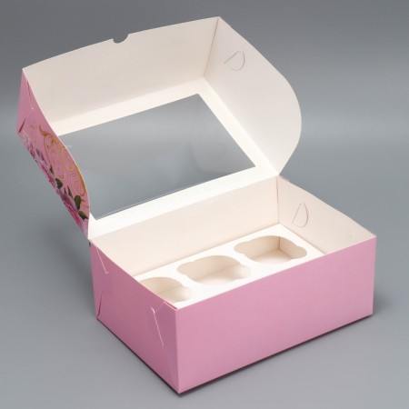 Capcake box, confectionery packaging with a window, 6 cells to a “beloved teacher” 25 x 17 x 10 cm-1
