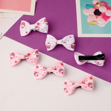 Hair clamp "Bow" Stars and Kexs 4.5 cm, white and pink-1