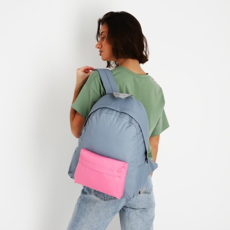 School textile school with a colored pocket, 30x39x12 cm, gray/pink color-7