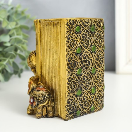 Souvenir Polystone Pencil "Elephant and Elephant in the Popone with Flower" Bronze 8.5x9x11.5 cm-5