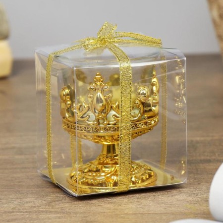 Glass candlestick, plastic on 1 candle "Back" glass on the leg gold 7.5x6x6 cm-5
