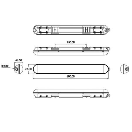 Linear LED lamp ERA SPP-2, 600x76x66 mm, IP65, 18W, 1710lm, 6500k, gray-1