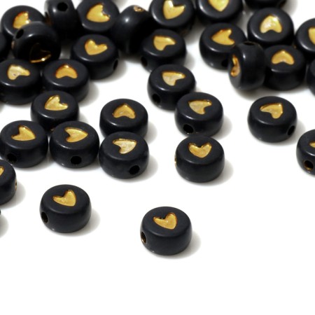 Acrylic bead "heart", 7 × 4 mm, set 10 g, black-gold color-1