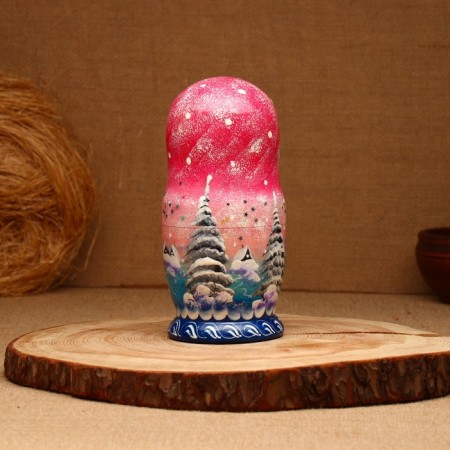 Nesting doll "winter", pink, 5 puppet, suite-3