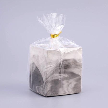 Candle "Square" in a candlestick of gypsum, 5x6cm, marble with black stripes-3